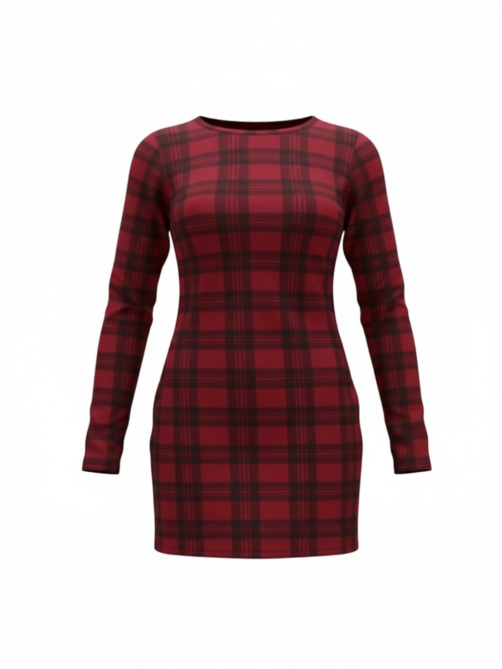 Long Sleeve Mock Neck Plaid Dress | Red & Black